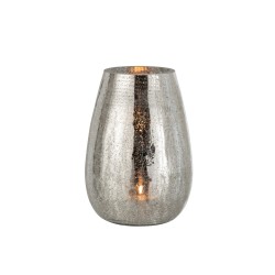 Photophore rond en verre craquelé argenté 26cm