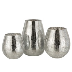 Photophore rond en verre craquelé argenté 26cm
