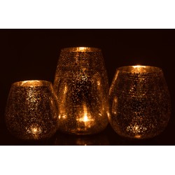 Photophore rond en verre craquelé argenté 26cm
