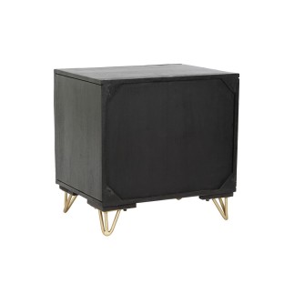 Table de Nuit Home ESPRIT Noir Doré Métal Bois de manguier 50 x 40 x 50 cm