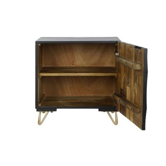 Table de Nuit Home ESPRIT Noir Doré Métal Bois de manguier 50 x 40 x 50 cm