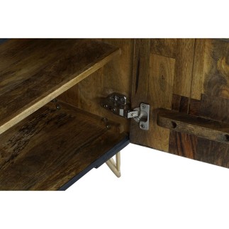Table de Nuit Home ESPRIT Noir Doré Métal Bois de manguier 50 x 40 x 50 cm