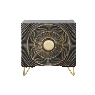Table de Nuit Home ESPRIT Noir Doré Métal Bois de manguier 50 x 40 x 50 cm