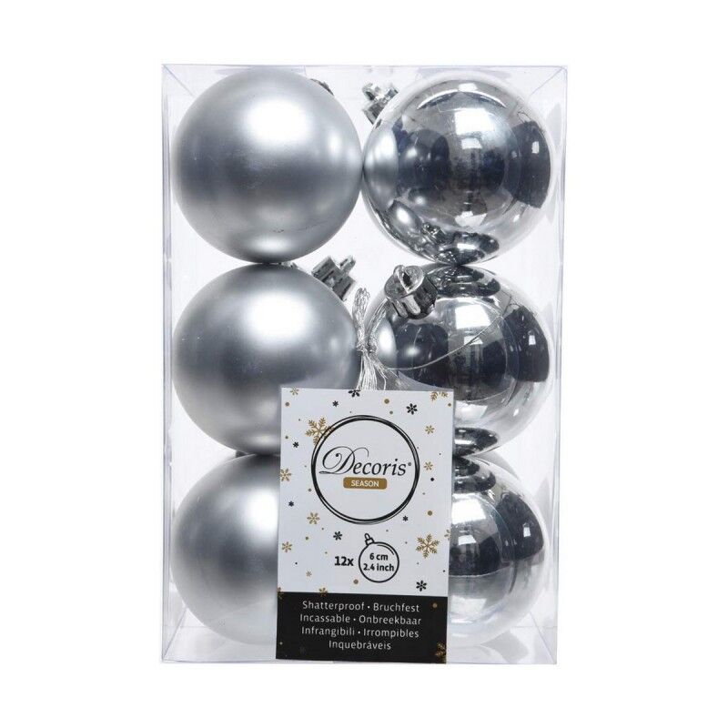 Palle di Natale Decoris 12 Unità Argento Argento Plastica Ø 6 cm
