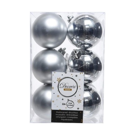Palle di Natale Decoris 12 Unità Argento Argento Plastica Ø 6 cm