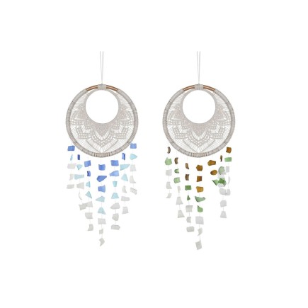 Decoración Colgante Home ESPRIT Azul Blanco Marrón Boho Macramé (2 Unidades) (12 Unidades)