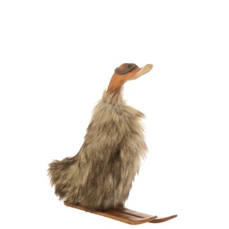Pato de madera marrón en esquís de 36x12x39 cm