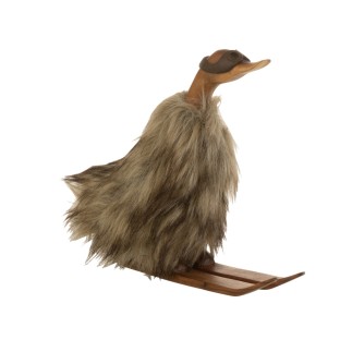 Pato de madera marrón en esquís de 29x12x25 cm