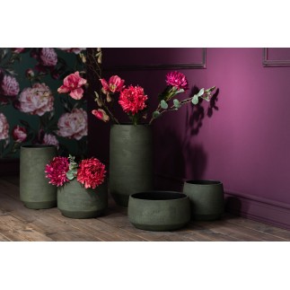 Vaso di fiori grezza in ceramica verde kaki 25x20 cm