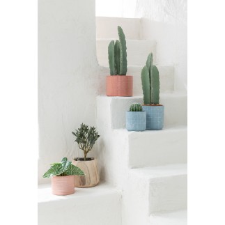Vaso di fiori rotonda in ceramica blu 12,5x12,5x11,5 cm
