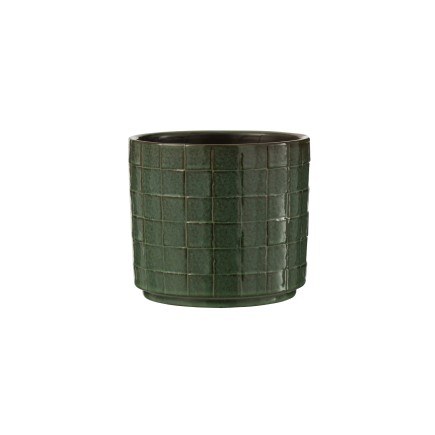 Vaso di fiori rotonda in ceramica verde 14x14x13 cm