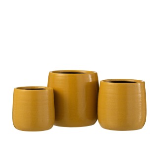Vaso di fiori rotonda in ceramica ocra 14x14x14 cm