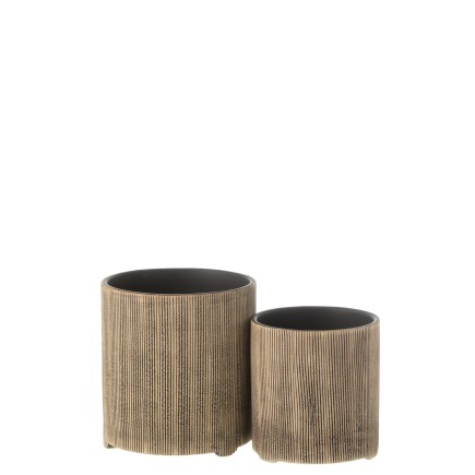 Vaso di fiori rotonda in ceramica marrone 14,5x14,5x15,5 cm