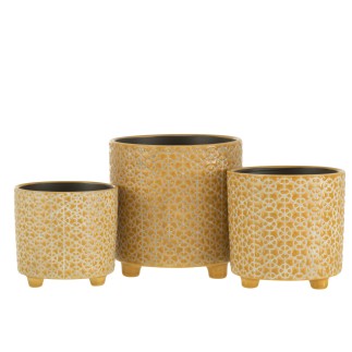 Vaso di fiori in ceramica ocra su gambe 14x14x13,5 cm