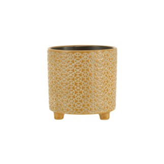 Vaso di fiori in ceramica ocra su gambe 14x14x13,5 cm