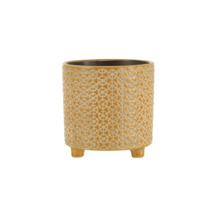 Vaso di fiori in ceramica ocra su gambe 14x14x13,5 cm