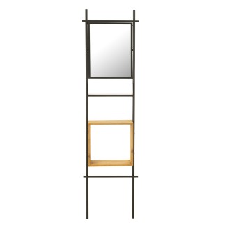 Étagère murale avec miroir en métal noir 47x20x180 cm