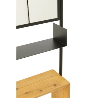 Étagère murale avec miroir en métal noir 47x20x180 cm