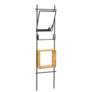 Étagère murale avec miroir en métal noir 47x20x180 cm