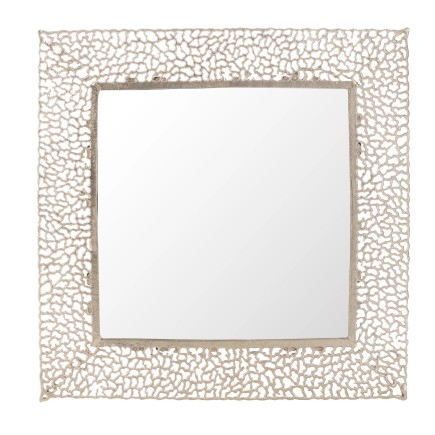 Espejo cuadrado con decoración de coral en metal champán 71x1x71cm.