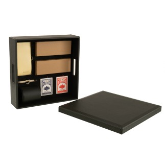 Boite de jeux de cartes et échecs en bois noir 35x35x10 cm