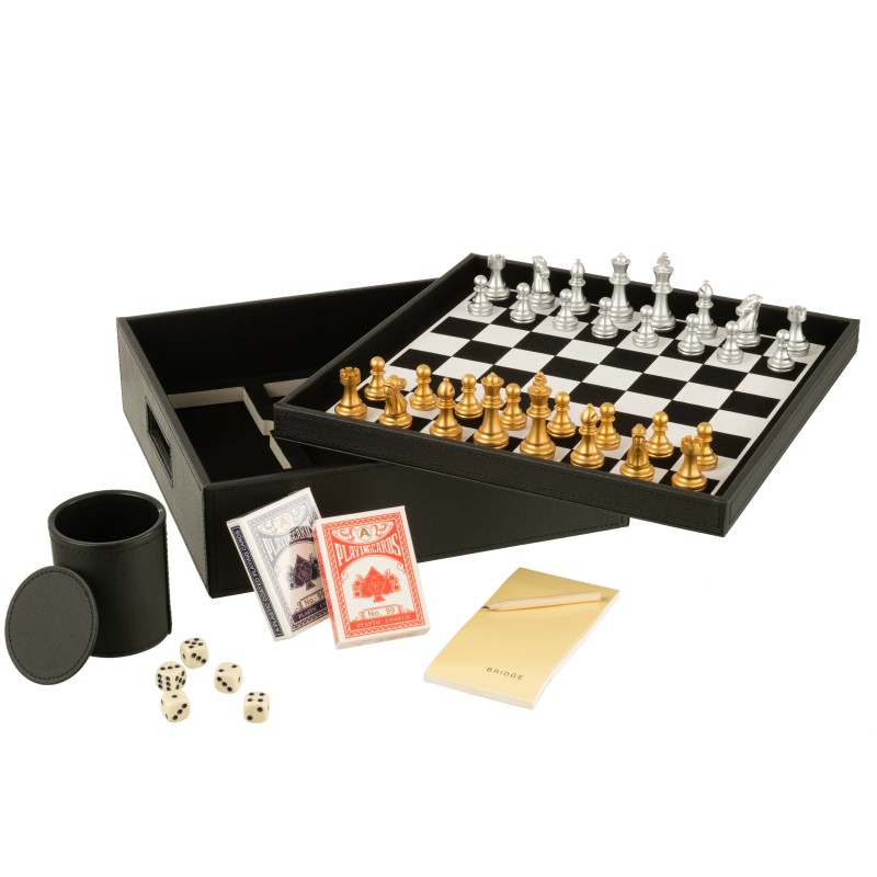 Boite de jeux de cartes et échecs en bois noir 35x35x10 cm Boite de jeux de cartes et échecs en bois noir 35x35x10 cm