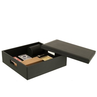 Boite de jeux de cartes et échecs en bois noir 35x35x10 cm