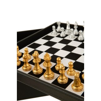 Boite de jeux de cartes et échecs en bois noir 35x35x10 cm