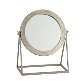 Miroir rond sur pied en métal argenté 30x15x34cm