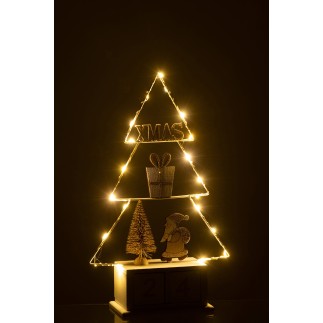 Albero di Natale con calendario e luci in legno bianco 31x18x7.5 cm
