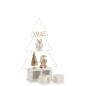 Árbol de Navidad con calendario y led en madera blanca 19x7,5x31 cm