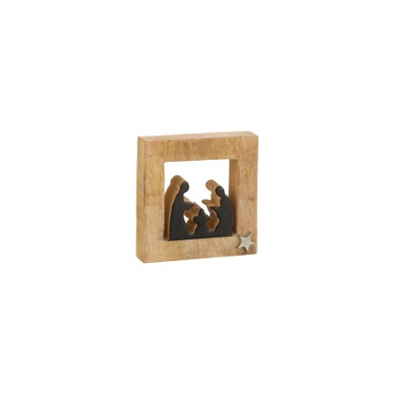 Presepe di Natale quadrato in legno nero 15,5*15,5*3,5 cm