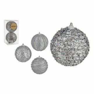 Lot de boules de Noël Avec relief Ø 10 cm Argenté PVC (12 Unités)