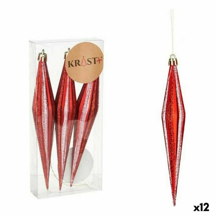 Set Adornos de Navidad Alargado Rojo PVC 8,5 x 3,5 x 19 cm (12 Unidades)