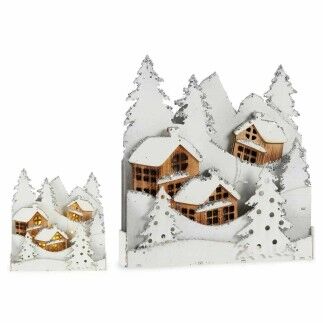 Figurine Décorative Lumière ville Blanc Marron Bois 44 x 48 x 7,5 cm (4 Unités)