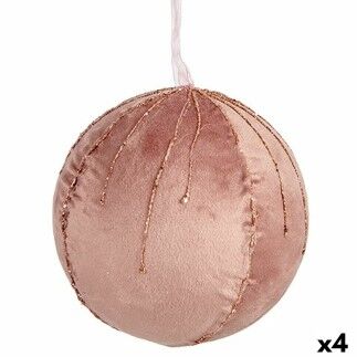 Lot de boules de Noël Polyester Rose 12 x 12 x 12 cm (4 Unités)