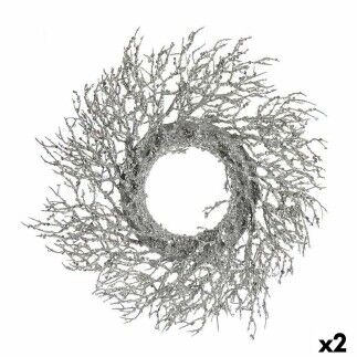 Couronne de Noël Branche Argenté Plastique 50 x 10 x 50 cm (2 Unités)