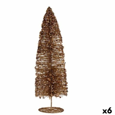 Figura Decorativa Árbol de Navidad Lentejuelas Dorado 10 x 41 x 10 cm (6 Unidades)