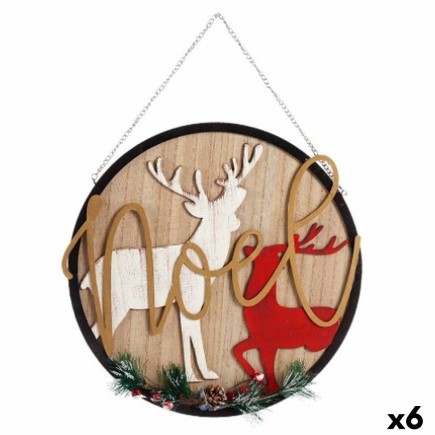 Decoración Colgante Cartel Reno de Navidad Natural Madera MDF 29 x 1 x 29 cm (6 Unidades)