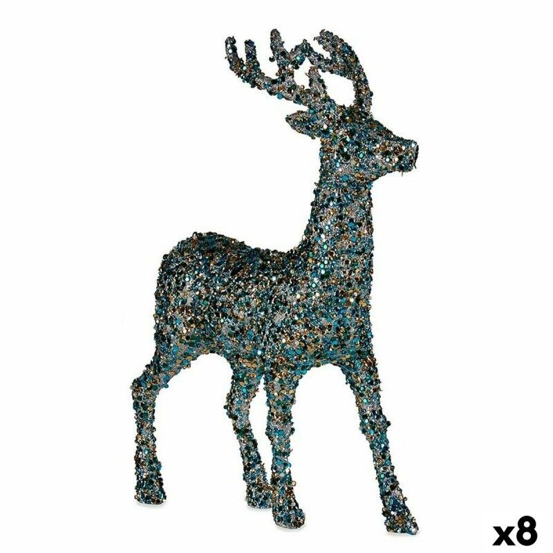 Figura Decorativa Reno de Navidad Purpurina Azul Dorado Plástico 15 x 45 x 30 cm (8 Unidades)