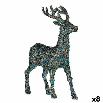 Figura Decorativa Reno de Navidad Purpurina Azul Dorado Plástico 15 x 45 x 30 cm (8 Unidades)