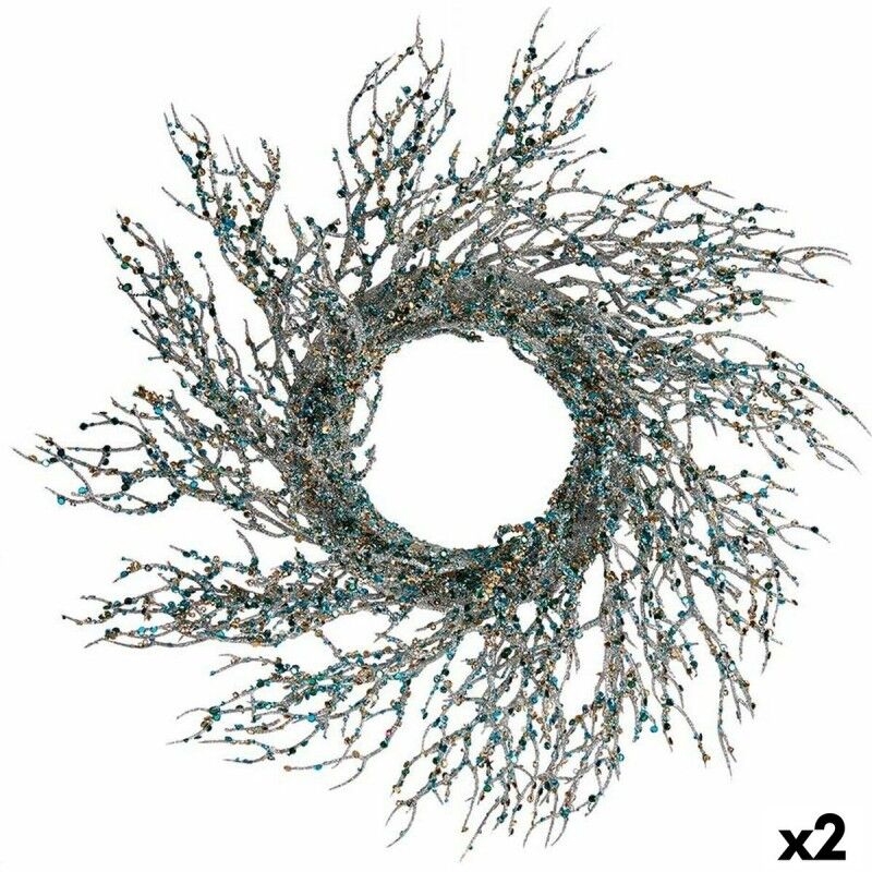 Corona de Navidad Rama Azul Plástico 50 x 10 x 50 cm (2 Unidades)
