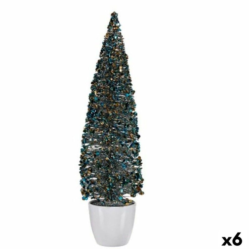 Figurina decorativa Albero di Natale Blu e Oro in Plastica 10 x 38 x 10 cm (6 Unità)