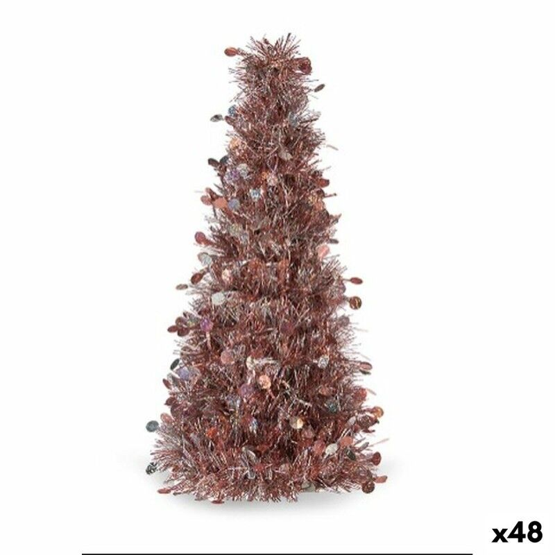 Figura Decorativa Árbol de Navidad Espumillón Blanco Rosa Polipropileno PET 18 x 31 x 18 cm (48 Unidades)