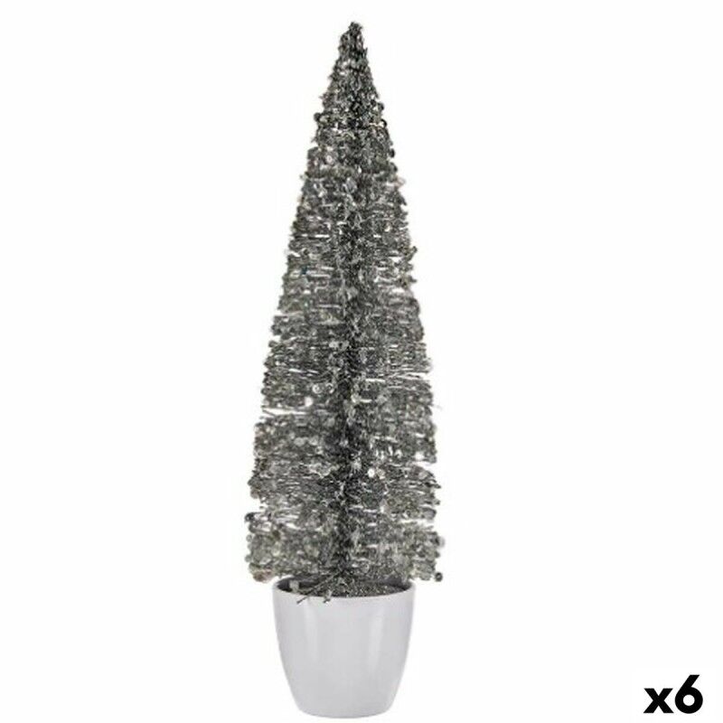 Statuetta decorativa Albero di Natale Argentato in Plastica 10 x 38 x 10 cm (6 Unità)