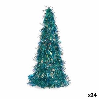 Figura Decorativa Árbol de Navidad Espumillón Azul Polipropileno PET 24 x 46 x 24 cm (24 Unidades)