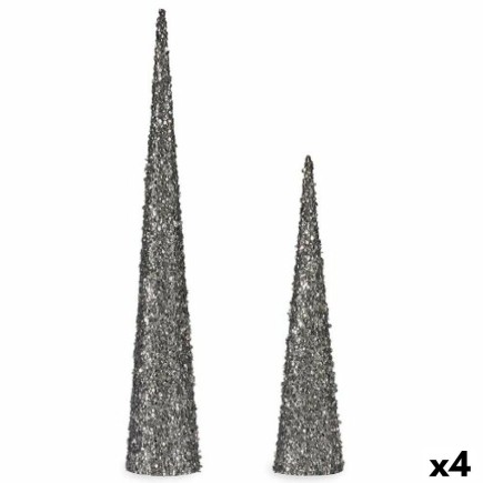 Set de Figuras Conos Lentejuelas Plateado Plástico (4 Unidades)