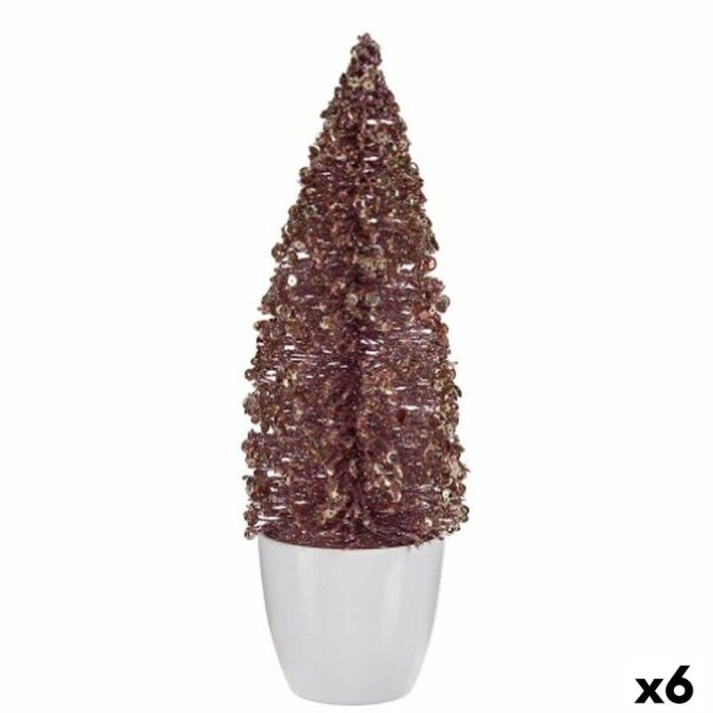 Statuetta decorativa Albero di Natale Rosa Dorato in Plastica 9 x 28 x 9 cm (6 Unità)