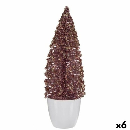 Statuetta decorativa Albero di Natale Rosa Dorato in Plastica 9 x 28 x 9 cm (6 Unità)