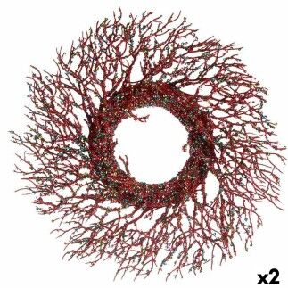 Couronne de Noël Branche Rouge Plastique 50 x 10 x 50 cm (2 Unités)